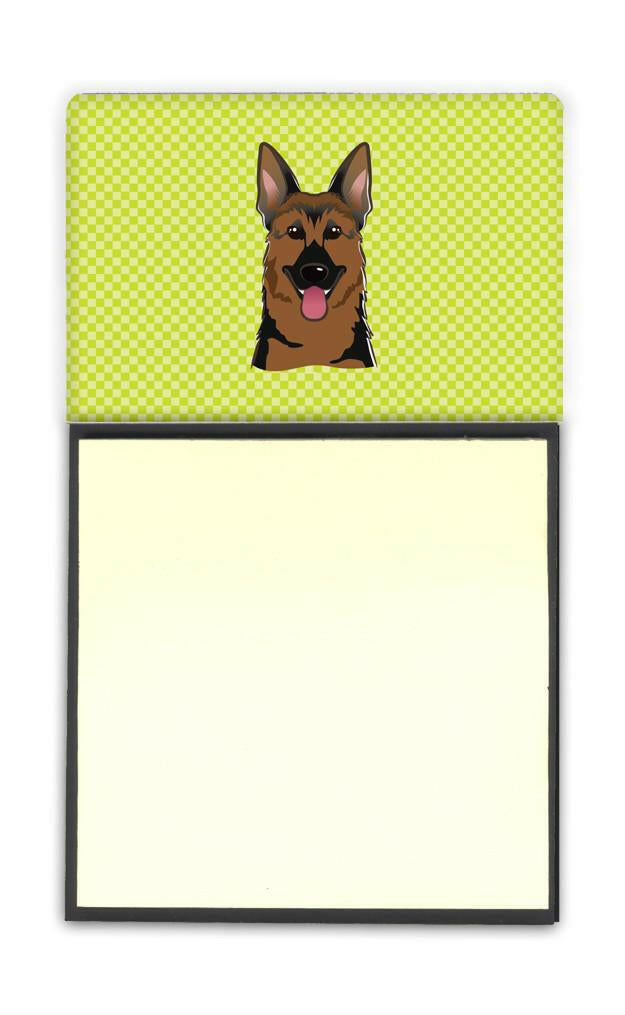 Checkerboard Lime Green German Shepherd Watercolor Sticky Note Holder Refillable Dispenser Desk Accessory 3x3 Pad Gift