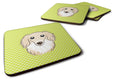 Checkerboard Lime Green Longhair Creme Dachshund Foam Coasters Set of 4 Cup Coasters for Indoor Outdoor, Tabletop Protection, Anti Slip, Mouse pad Material