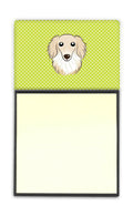 Checkerboard Lime Green Longhair Creme Dachshund Watercolor Sticky Note Holder Refillable Dispenser Desk Accessory 3x3 Pad Gift