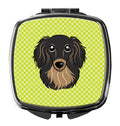Checkerboard Lime Green Longhair Black and Tan Dachshund Compact Mirror Decorative Travel Makeup Mirror for Women Girls Gifts Pocket Makeup Mirror Folding Handheld