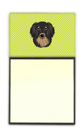 Checkerboard Lime Green Longhair Black and Tan Dachshund Watercolor Sticky Note Holder Refillable Dispenser Desk Accessory 3x3 Pad Gift