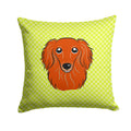 Checkerboard Lime Green Longhair Red Dachshund Decorative Throw Pillow 14x14 Indoor Outdoor Accent Cushion, Fabric Cover with Insert for Sofa, Bed, Porch & Living Room