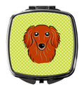 Checkerboard Lime Green Longhair Red Dachshund Compact Mirror Decorative Travel Makeup Mirror for Women Girls Gifts Pocket Makeup Mirror Folding Handheld