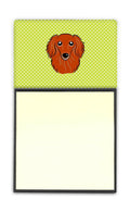 Checkerboard Lime Green Longhair Red Dachshund Watercolor Sticky Note Holder Refillable Dispenser Desk Accessory 3x3 Pad Gift