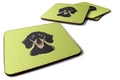 Checkerboard Lime Green Smooth Black and Tan Dachshund Foam Coasters Set of 4 Cup Coasters for Indoor Outdoor, Tabletop Protection, Anti Slip, Mouse pad Material