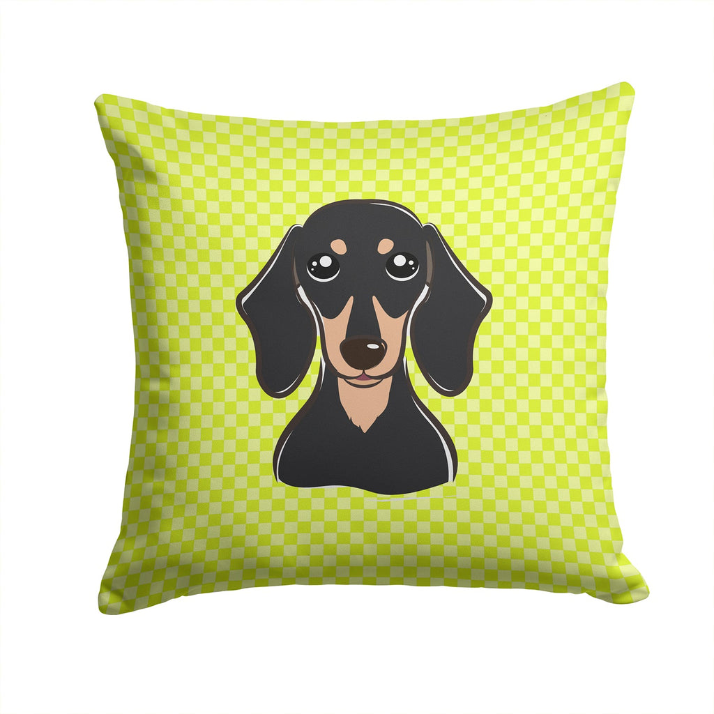 Checkerboard Lime Green Smooth Black and Tan Dachshund Decorative Throw Pillow 14x14 Indoor Outdoor Accent Cushion, Fabric Cover with Insert for Sofa, Bed, Porch & Living Room