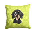 Checkerboard Lime Green Smooth Black and Tan Dachshund Decorative Throw Pillow 14x14 Indoor Outdoor Accent Cushion, Fabric Cover with Insert for Sofa, Bed, Porch & Living Room
