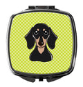Checkerboard Lime Green Smooth Black and Tan Dachshund Compact Mirror Decorative Travel Makeup Mirror for Women Girls Gifts Pocket Makeup Mirror Folding Handheld