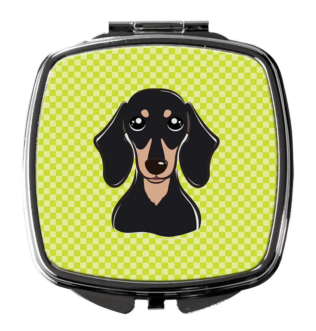 Checkerboard Lime Green Smooth Black and Tan Dachshund Compact Mirror Decorative Travel Makeup Mirror for Women Girls Gifts Pocket Makeup Mirror Folding Handheld