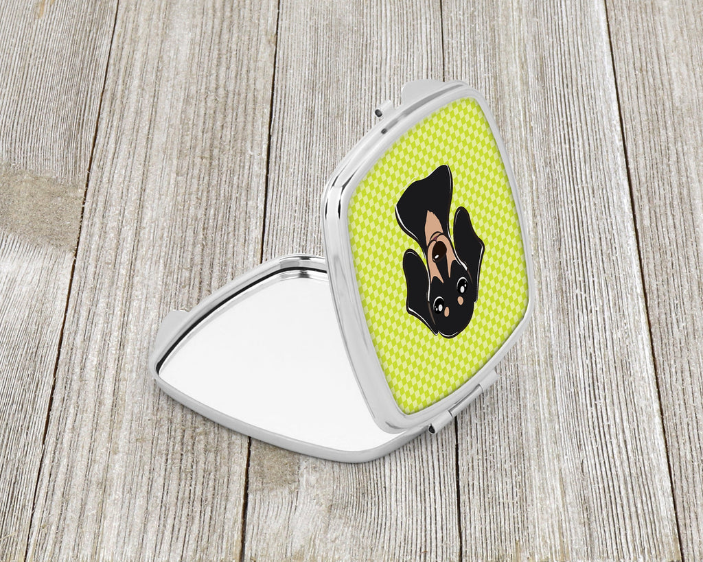 Checkerboard Lime Green Smooth Black and Tan Dachshund Compact Mirror Decorative Travel Makeup Mirror for Women Girls Gifts Pocket Makeup Mirror Folding Handheld