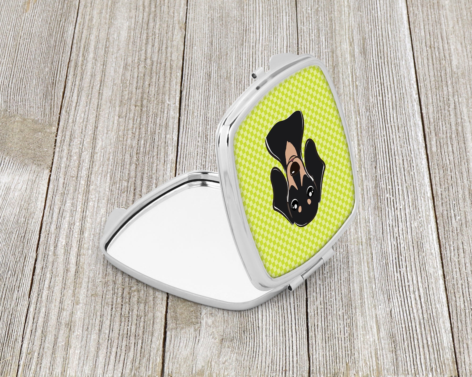 Checkerboard Lime Green Smooth Black and Tan Dachshund Compact Mirror Decorative Travel Makeup Mirror for Women Girls Gifts Pocket Makeup Mirror Folding Handheld