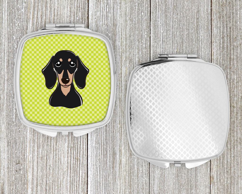 Checkerboard Lime Green Smooth Black and Tan Dachshund Compact Mirror Decorative Travel Makeup Mirror for Women Girls Gifts Pocket Makeup Mirror Folding Handheld