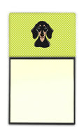 Checkerboard Lime Green Smooth Black and Tan Dachshund Watercolor Sticky Note Holder Refillable Dispenser Desk Accessory 3x3 Pad Gift