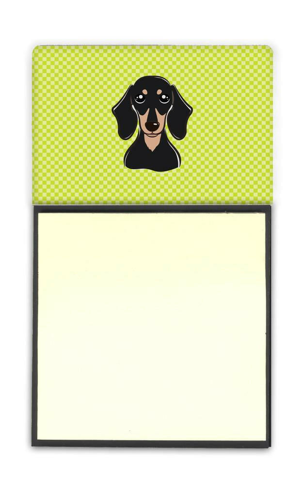 Checkerboard Lime Green Smooth Black and Tan Dachshund Watercolor Sticky Note Holder Refillable Dispenser Desk Accessory 3x3 Pad Gift