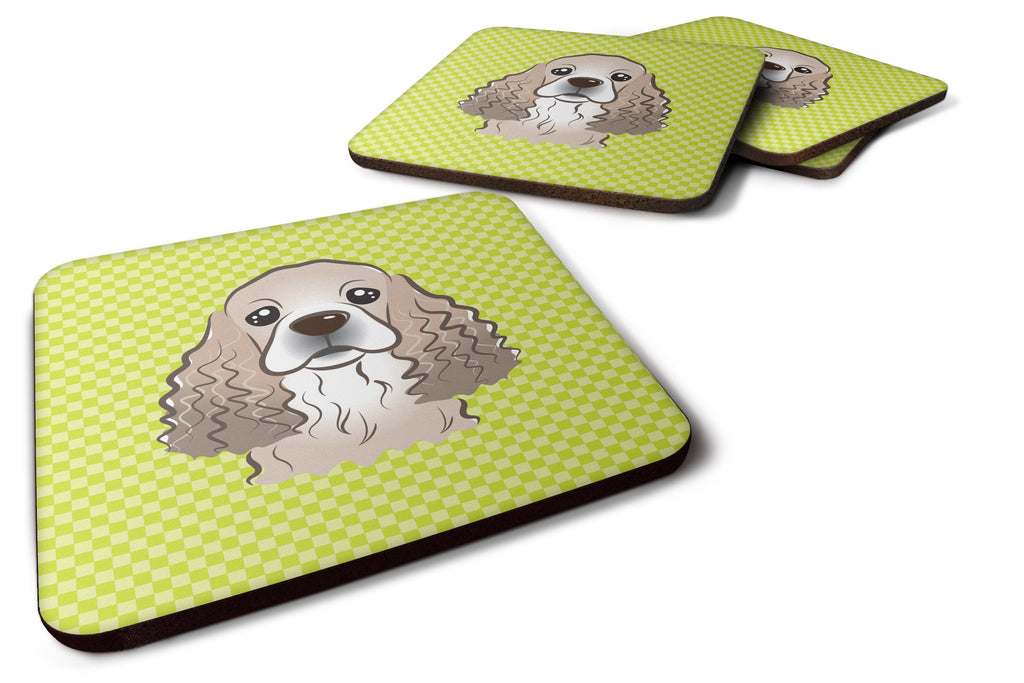 Checkerboard Lime Green Cocker Spaniel Foam Coasters Set of 4 Cup Coasters for Indoor Outdoor, Tabletop Protection, Anti Slip, Mouse pad Material