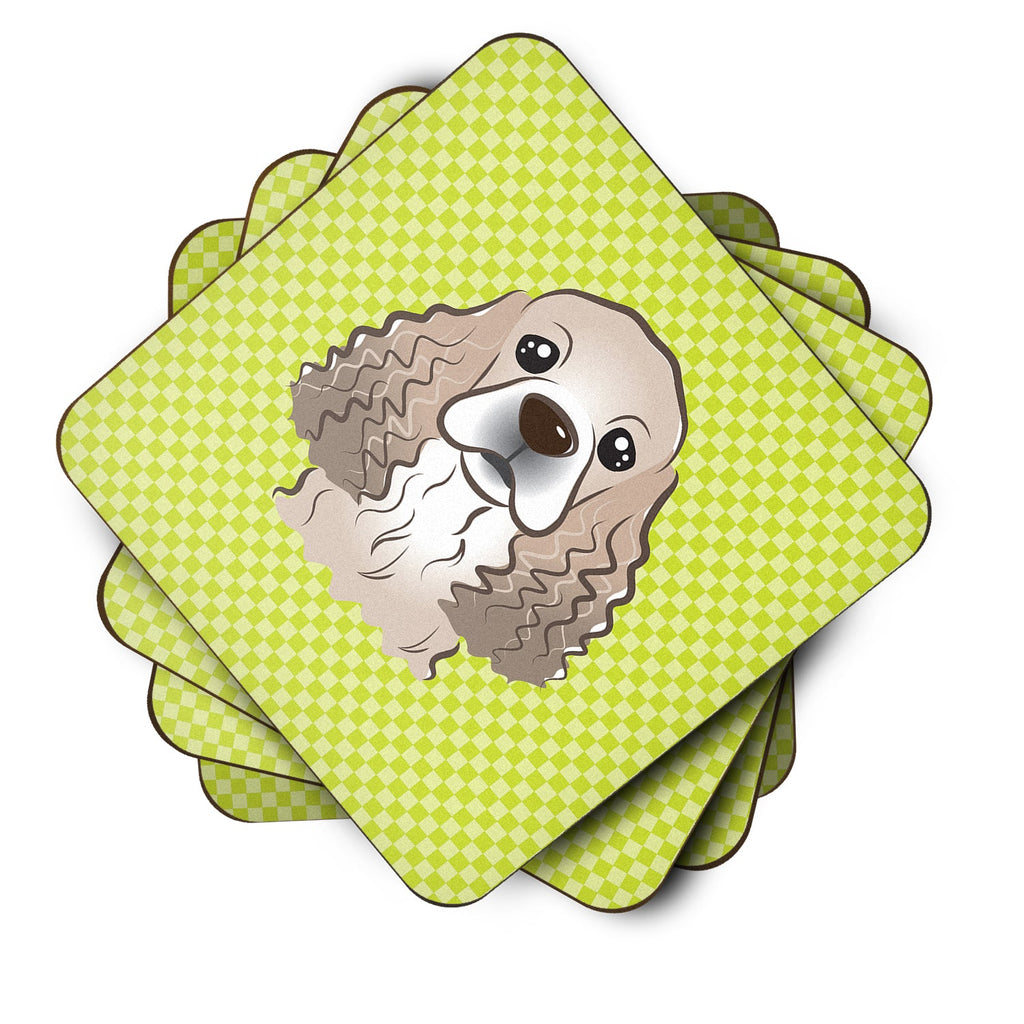 Checkerboard Lime Green Cocker Spaniel Foam Coasters Set of 4 Cup Coasters for Indoor Outdoor, Tabletop Protection, Anti Slip, Mouse pad Material