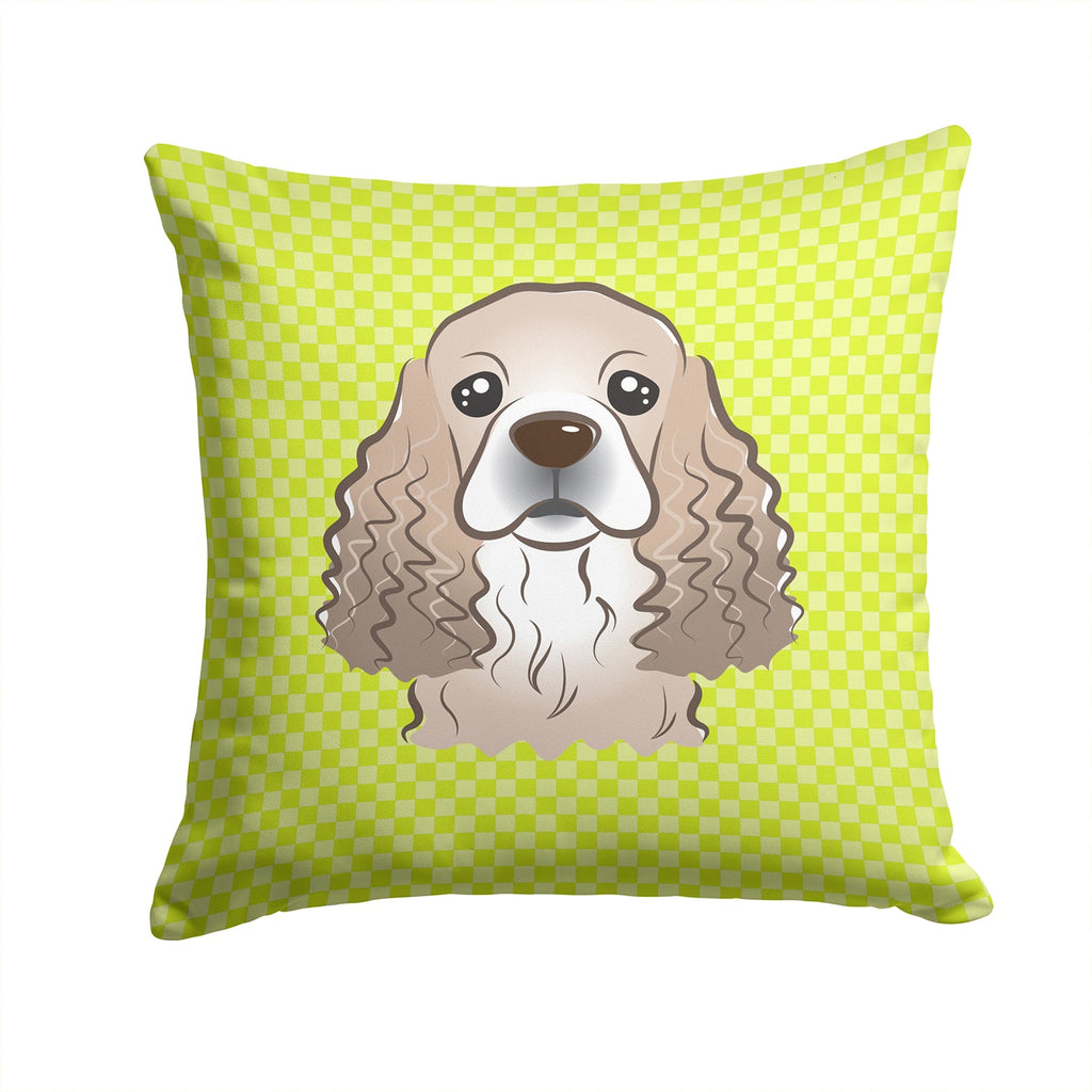 Checkerboard Lime Green Cocker Spaniel Decorative Throw Pillow 14x14 Indoor Outdoor Accent Cushion, Fabric Cover with Insert for Sofa, Bed, Porch & Living Room