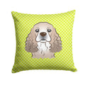 Checkerboard Lime Green Cocker Spaniel Decorative Throw Pillow 14x14 Indoor Outdoor Accent Cushion, Fabric Cover with Insert for Sofa, Bed, Porch & Living Room