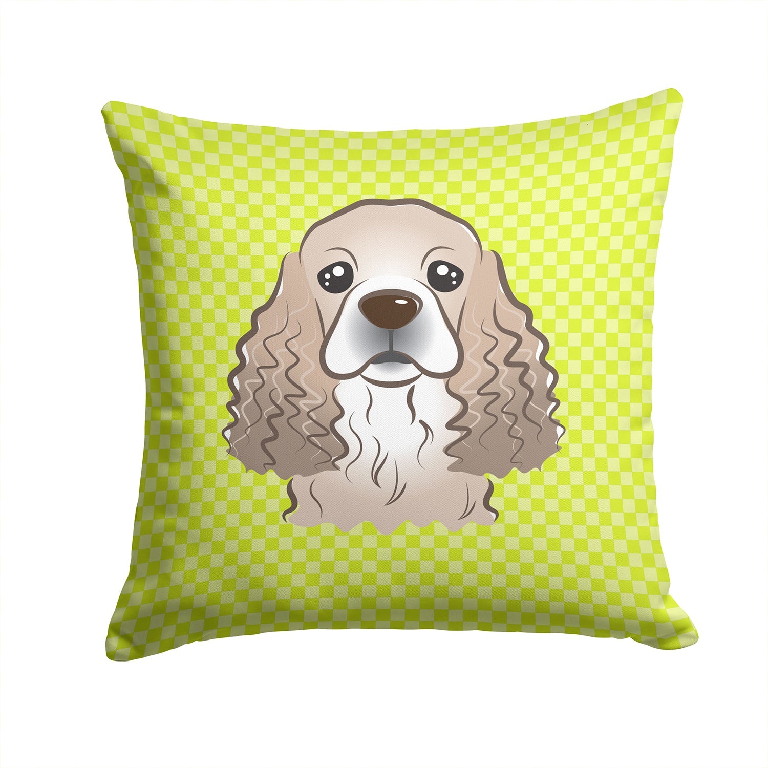 Checkerboard Lime Green Cocker Spaniel Decorative Throw Pillow 14x14 Indoor Outdoor Accent Cushion, Fabric Cover with Insert for Sofa, Bed, Porch & Living Room