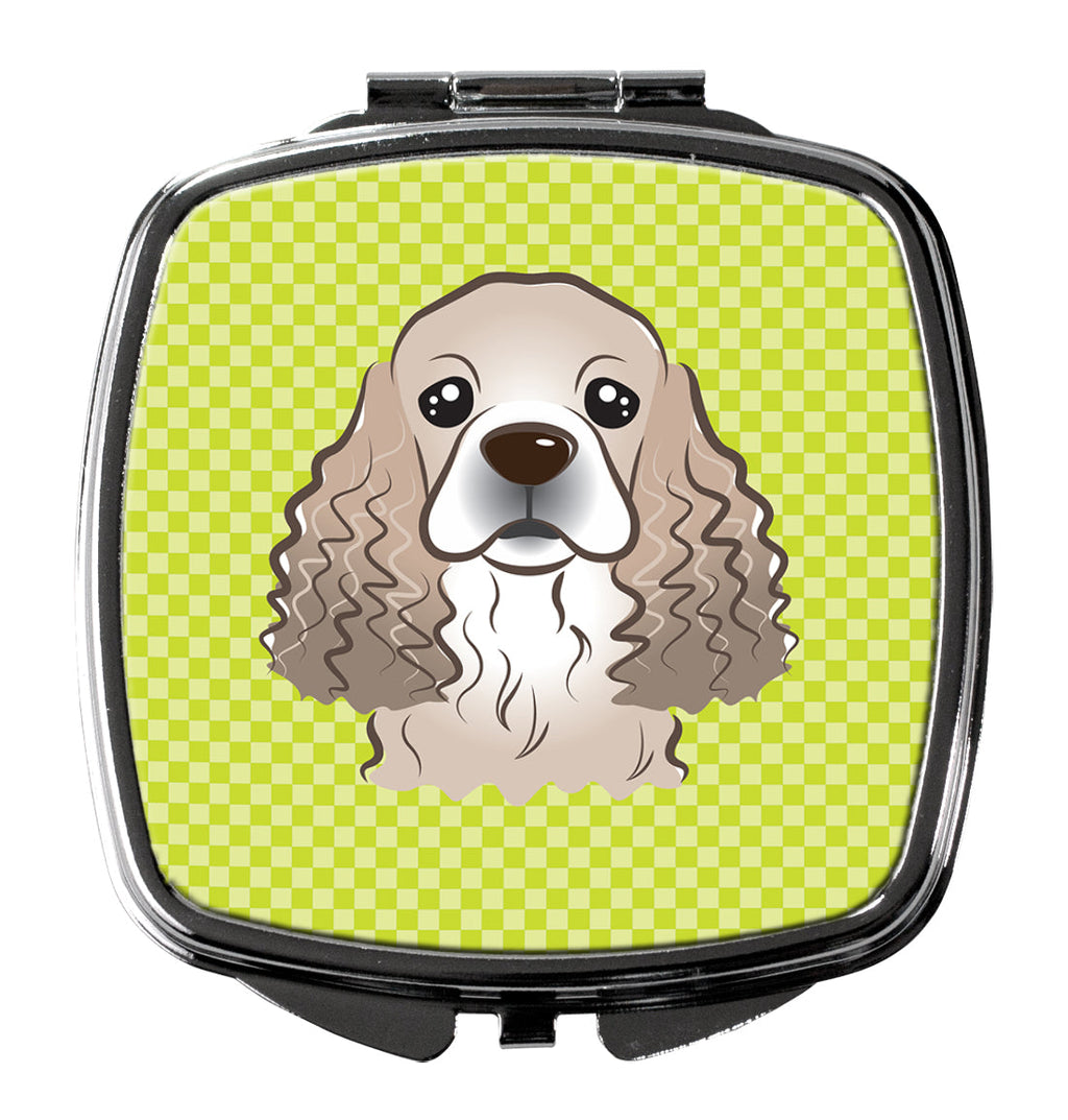 Checkerboard Lime Green Cocker Spaniel Compact Mirror Decorative Travel Makeup Mirror for Women Girls Gifts Pocket Makeup Mirror Folding Handheld