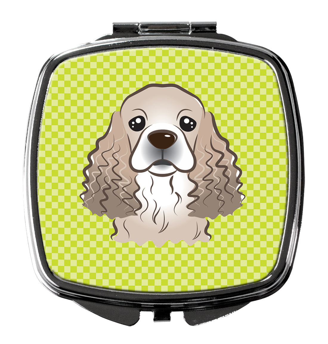 Checkerboard Lime Green Cocker Spaniel Compact Mirror Decorative Travel Makeup Mirror for Women Girls Gifts Pocket Makeup Mirror Folding Handheld