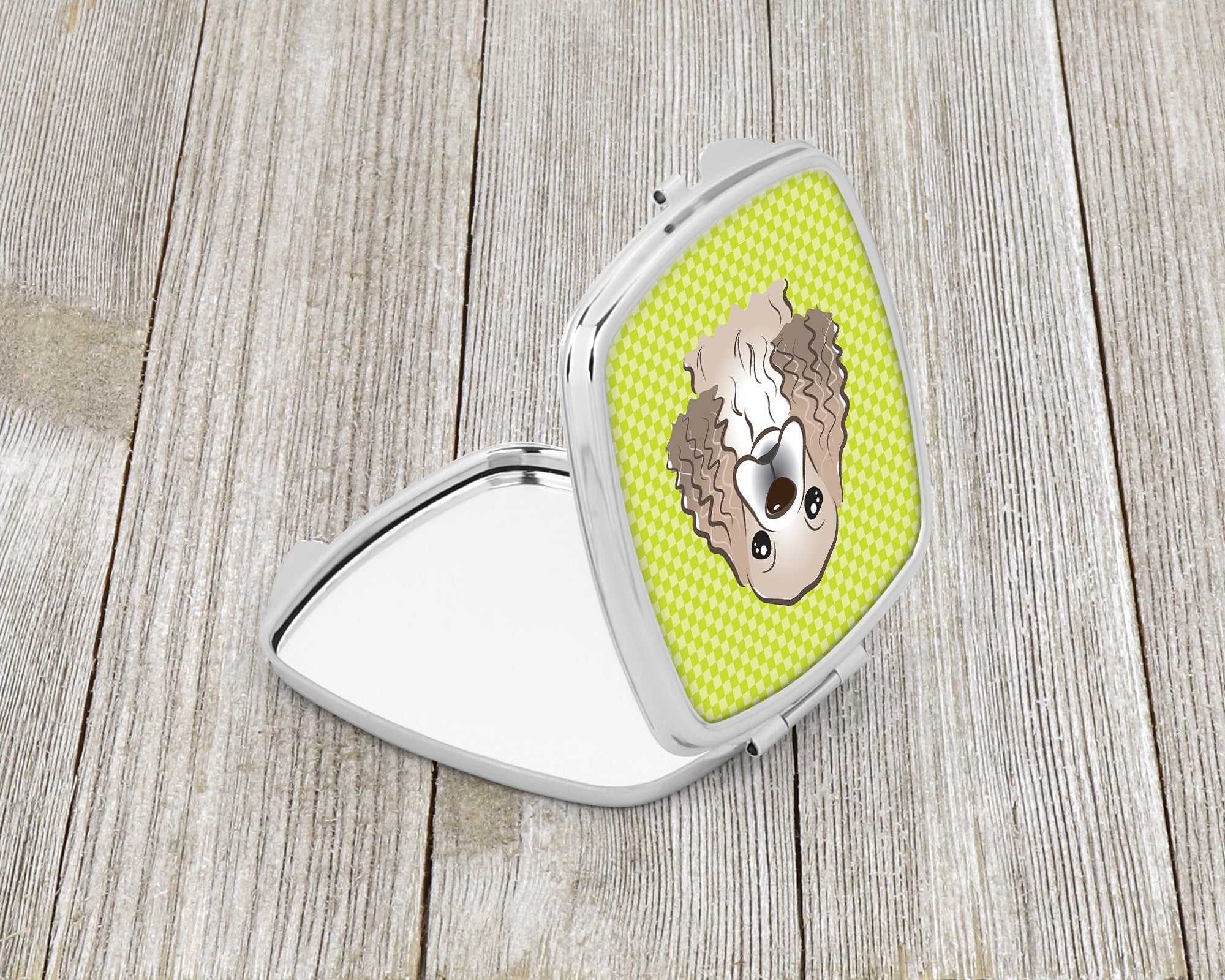 Checkerboard Lime Green Cocker Spaniel Compact Mirror Decorative Travel Makeup Mirror for Women Girls Gifts Pocket Makeup Mirror Folding Handheld