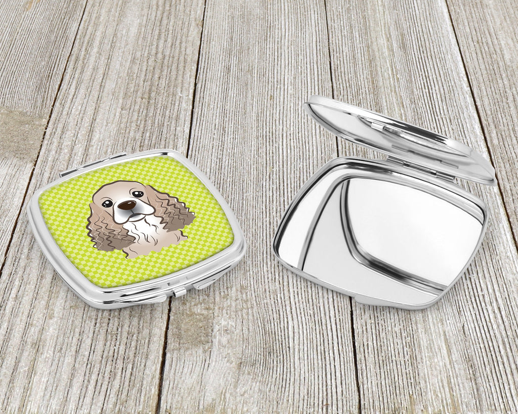 Checkerboard Lime Green Cocker Spaniel Compact Mirror Decorative Travel Makeup Mirror for Women Girls Gifts Pocket Makeup Mirror Folding Handheld