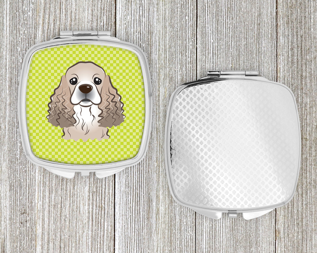 Checkerboard Lime Green Cocker Spaniel Compact Mirror Decorative Travel Makeup Mirror for Women Girls Gifts Pocket Makeup Mirror Folding Handheld