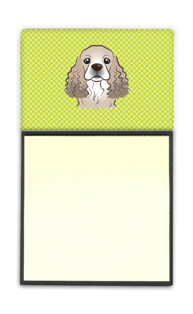 Checkerboard Lime Green Cocker Spaniel Watercolor Sticky Note Holder Refillable Dispenser Desk Accessory 3x3 Pad Gift