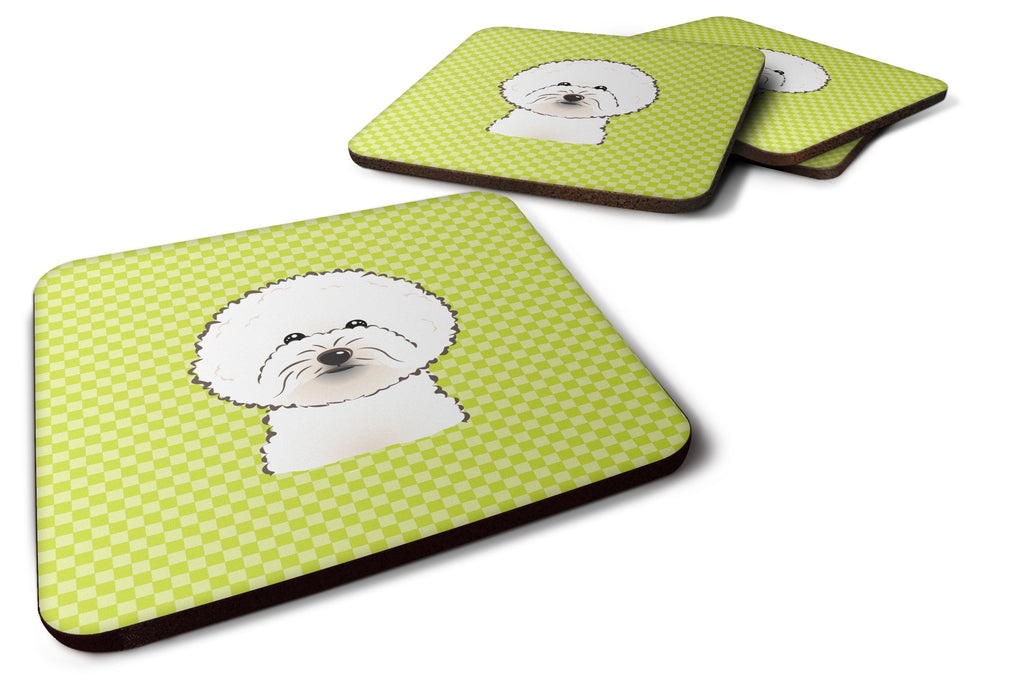 Checkerboard Lime Green Bichon Frise Foam Coasters Set of 4 Cup Coasters for Indoor Outdoor, Tabletop Protection, Anti Slip, Mouse pad Material