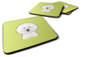 Checkerboard Lime Green Bichon Frise Foam Coasters Set of 4 Cup Coasters for Indoor Outdoor, Tabletop Protection, Anti Slip, Mouse pad Material