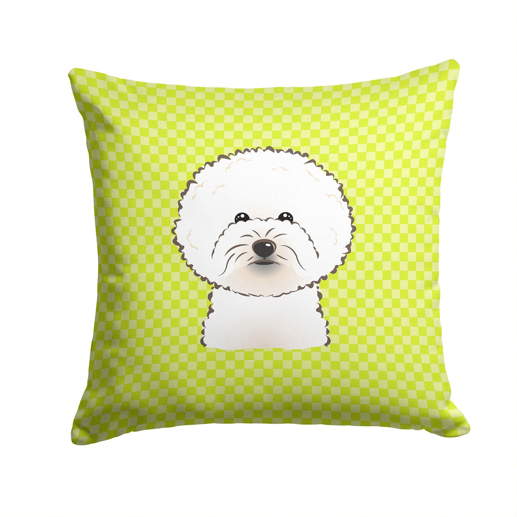 Checkerboard Lime Green Bichon Frise Decorative Throw Pillow 14x14 Indoor Outdoor Accent Cushion, Fabric Cover with Insert for Sofa, Bed, Porch & Living Room