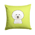 Checkerboard Lime Green Bichon Frise Decorative Throw Pillow 14x14 Indoor Outdoor Accent Cushion, Fabric Cover with Insert for Sofa, Bed, Porch & Living Room