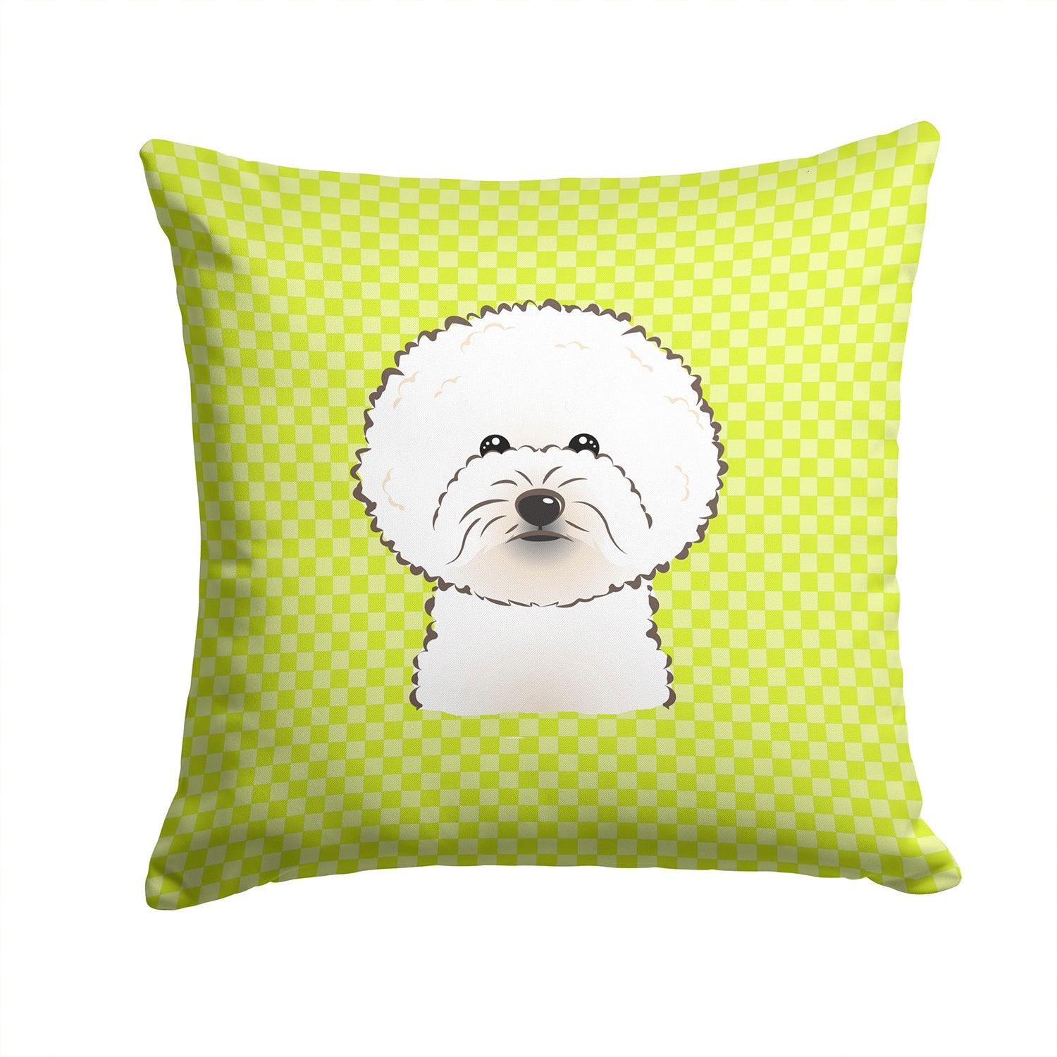 Checkerboard Lime Green Bichon Frise Decorative Throw Pillow 14x14 Indoor Outdoor Accent Cushion, Fabric Cover with Insert for Sofa, Bed, Porch & Living Room
