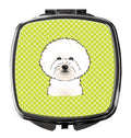Checkerboard Lime Green Bichon Frise Compact Mirror Decorative Travel Makeup Mirror for Women Girls Gifts Pocket Makeup Mirror Folding Handheld