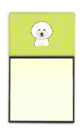 Checkerboard Lime Green Bichon Frise Watercolor Sticky Note Holder Refillable Dispenser Desk Accessory 3x3 Pad Gift