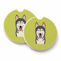 Checkerboard Lime Green Alaskan Malamute Set of 2 Cup Holder Car Coasters Absorbent Round Sandstone Coasters Gifts for Men or Women, 2.5, Multicolor