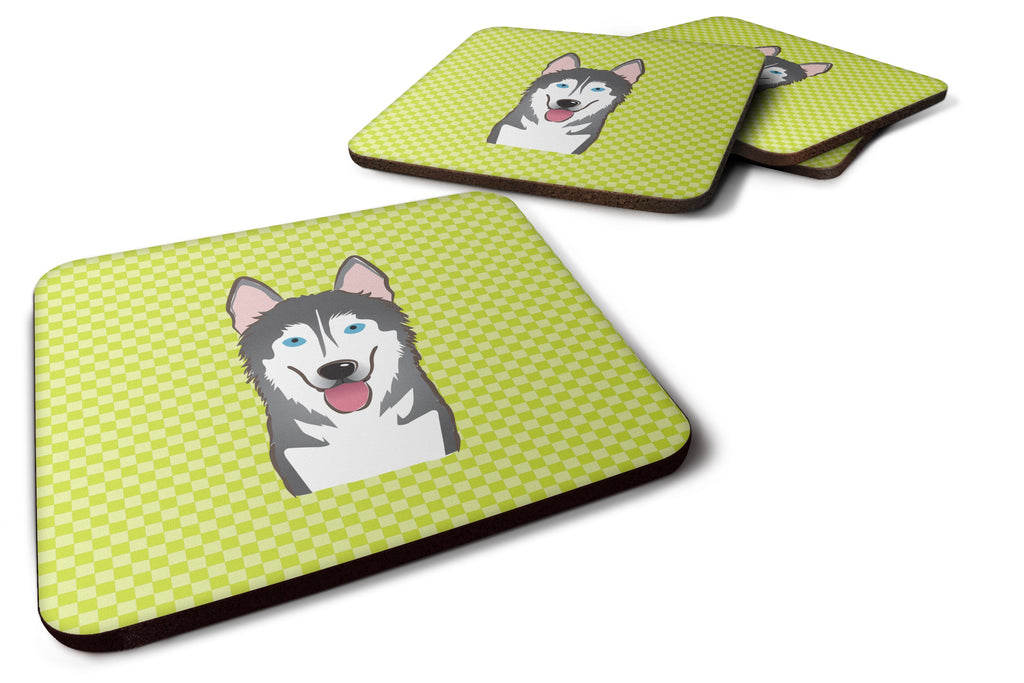 Checkerboard Lime Green Alaskan Malamute Foam Coasters Set of 4 Cup Coasters for Indoor Outdoor, Tabletop Protection, Anti Slip, Mouse pad Material