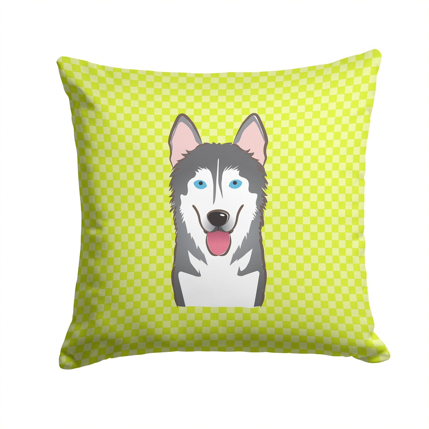 Checkerboard Lime Green Alaskan Malamute Decorative Throw Pillow 14x14 Indoor Outdoor Accent Cushion, Fabric Cover with Insert for Sofa, Bed, Porch & Living Room