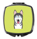 Checkerboard Lime Green Alaskan Malamute Compact Mirror Decorative Travel Makeup Mirror for Women Girls Gifts Pocket Makeup Mirror Folding Handheld