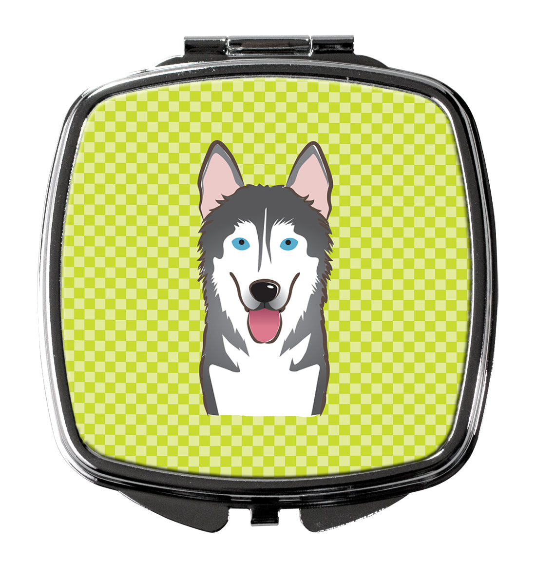 Checkerboard Lime Green Alaskan Malamute Compact Mirror Decorative Travel Makeup Mirror for Women Girls Gifts Pocket Makeup Mirror Folding Handheld
