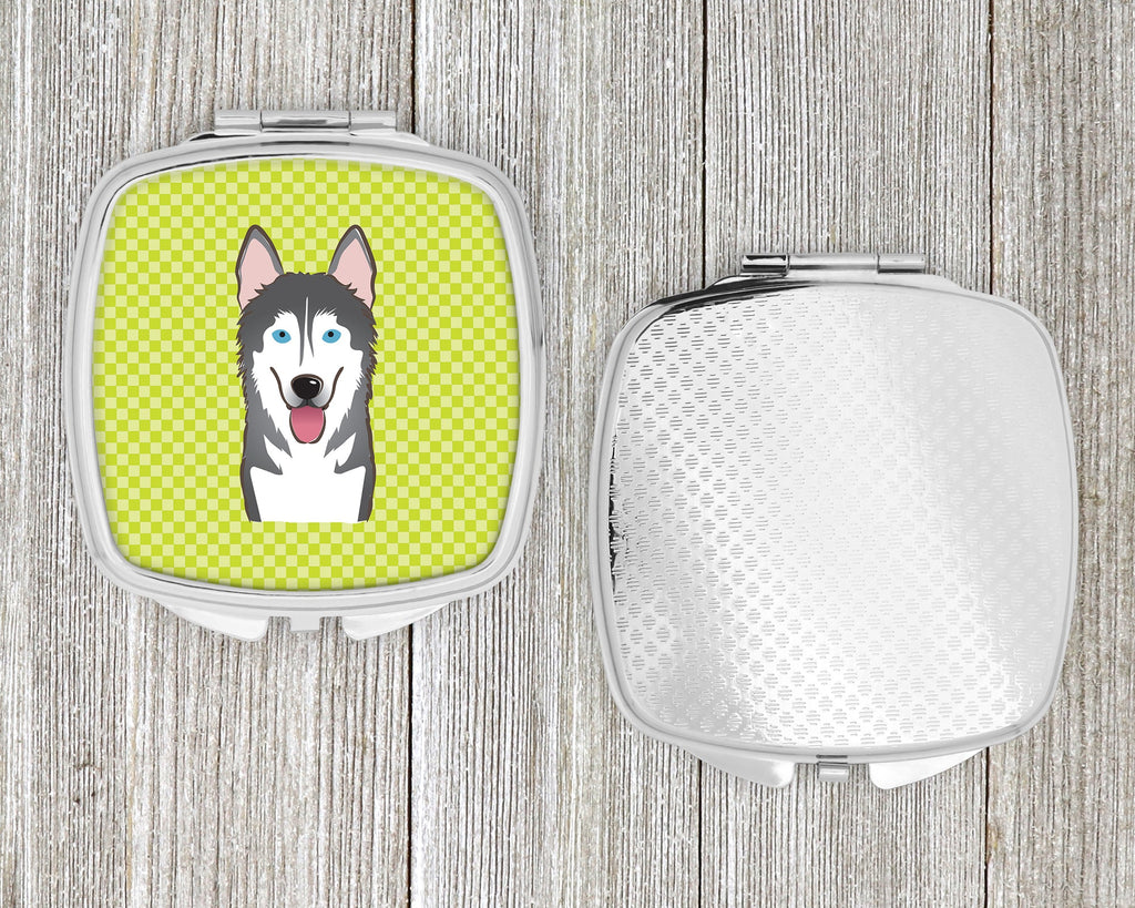 Checkerboard Lime Green Alaskan Malamute Compact Mirror Decorative Travel Makeup Mirror for Women Girls Gifts Pocket Makeup Mirror Folding Handheld