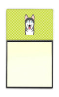 Checkerboard Lime Green Alaskan Malamute Watercolor Sticky Note Holder Refillable Dispenser Desk Accessory 3x3 Pad Gift
