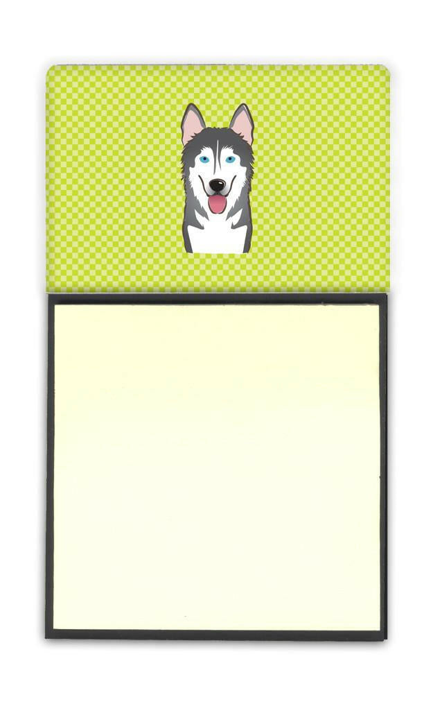 Checkerboard Lime Green Alaskan Malamute Watercolor Sticky Note Holder Refillable Dispenser Desk Accessory 3x3 Pad Gift