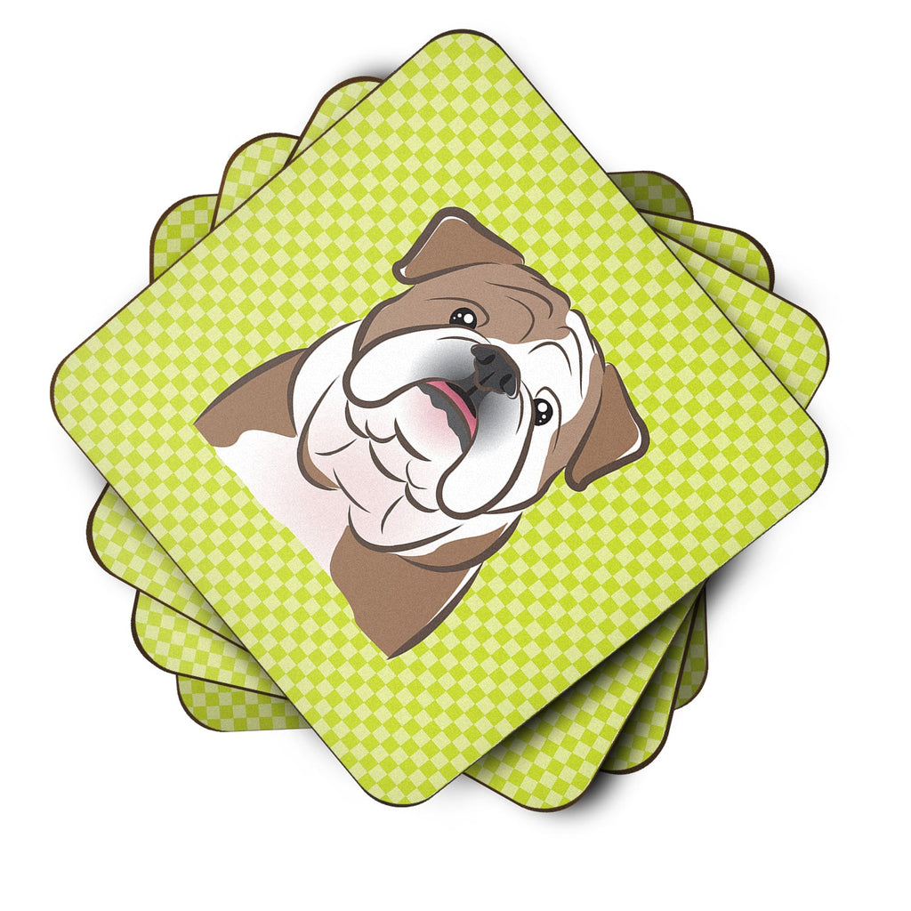 Checkerboard Lime Green English Bulldog  Foam Coasters Set of 4 Cup Coasters for Indoor Outdoor, Tabletop Protection, Anti Slip, Mouse pad Material