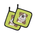 Checkerboard Lime Green English Bulldog  Pot Holder Set of 2 Heat Resistant Quilted Hot Pads 7.5 x 7.5 Inch, Insulated Kitchen Trivets for Cooking & Baking