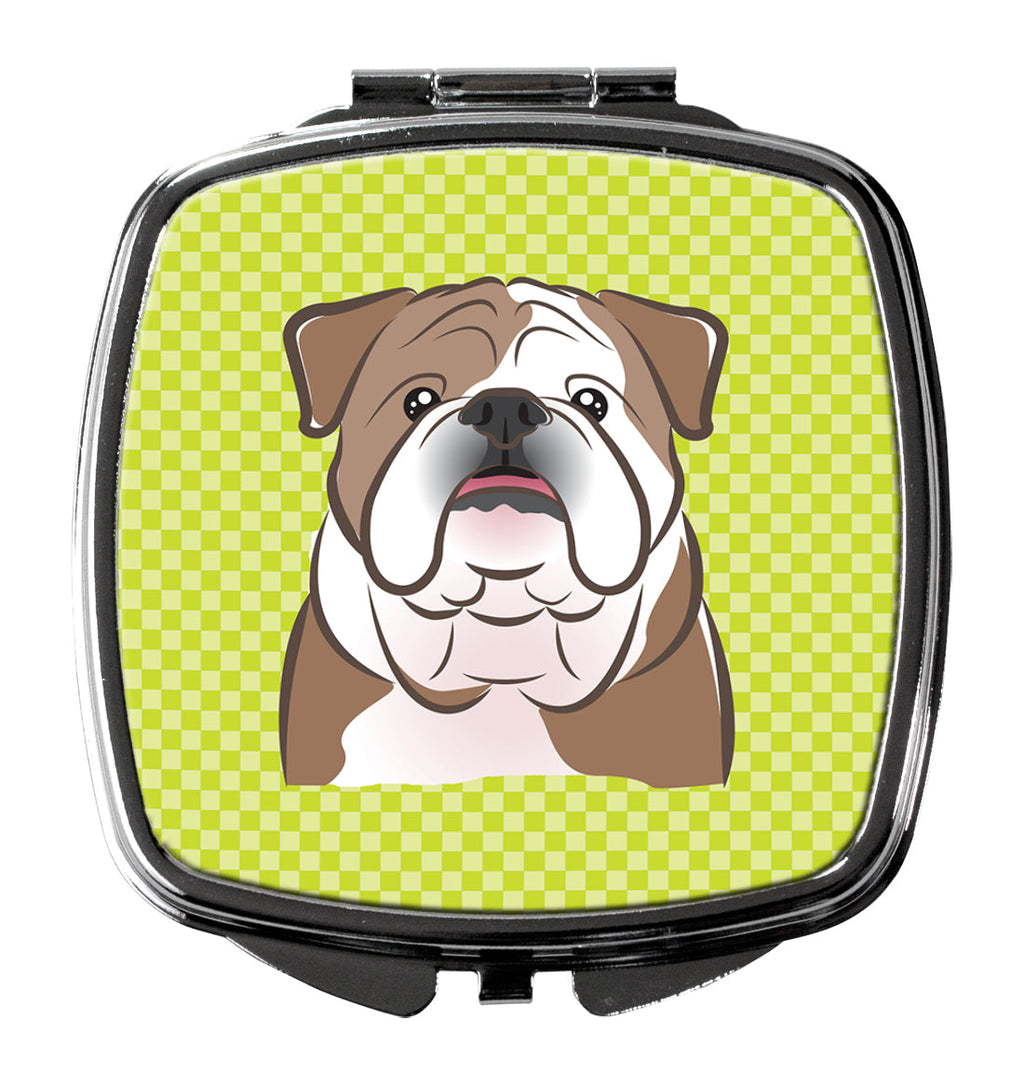 Checkerboard Lime Green English Bulldog  Compact Mirror Decorative Travel Makeup Mirror for Women Girls Gifts Pocket Makeup Mirror Folding Handheld