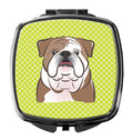 Checkerboard Lime Green English Bulldog  Compact Mirror Decorative Travel Makeup Mirror for Women Girls Gifts Pocket Makeup Mirror Folding Handheld