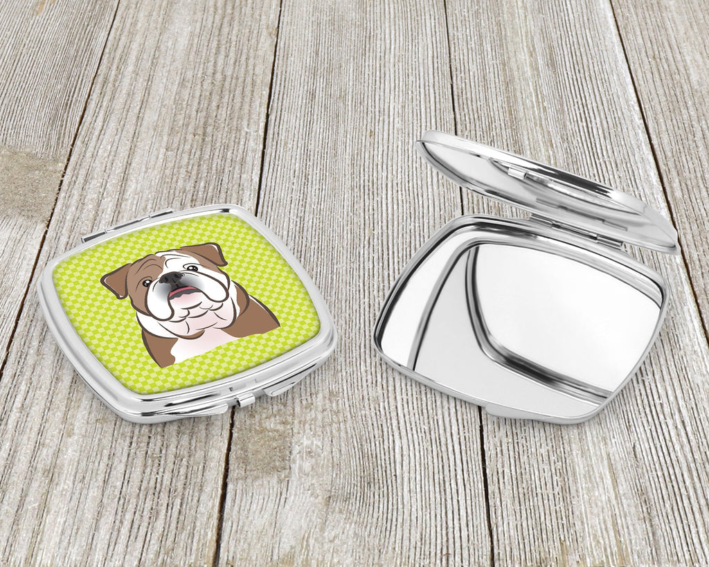 Checkerboard Lime Green English Bulldog  Compact Mirror Decorative Travel Makeup Mirror for Women Girls Gifts Pocket Makeup Mirror Folding Handheld