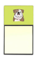 Checkerboard Lime Green English Bulldog  Watercolor Sticky Note Holder Refillable Dispenser Desk Accessory 3x3 Pad Gift